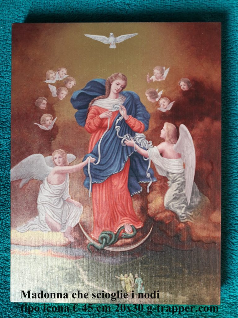 Quadretto Madonna che scioglie i nodi in legno ottimo da regalare, fornito in confezione. Spedizioni ovunque madonnachescioglieinodi@g-trapper.com